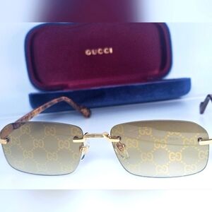 Gucci Gold Rimless GG Logo Gradient Sunglasses